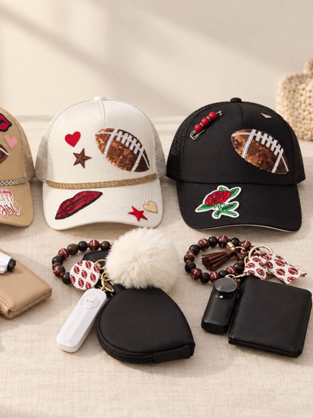 Embellished Football Trucker Hat & Keychain Bundle - NWOT - Picture 2 of 6